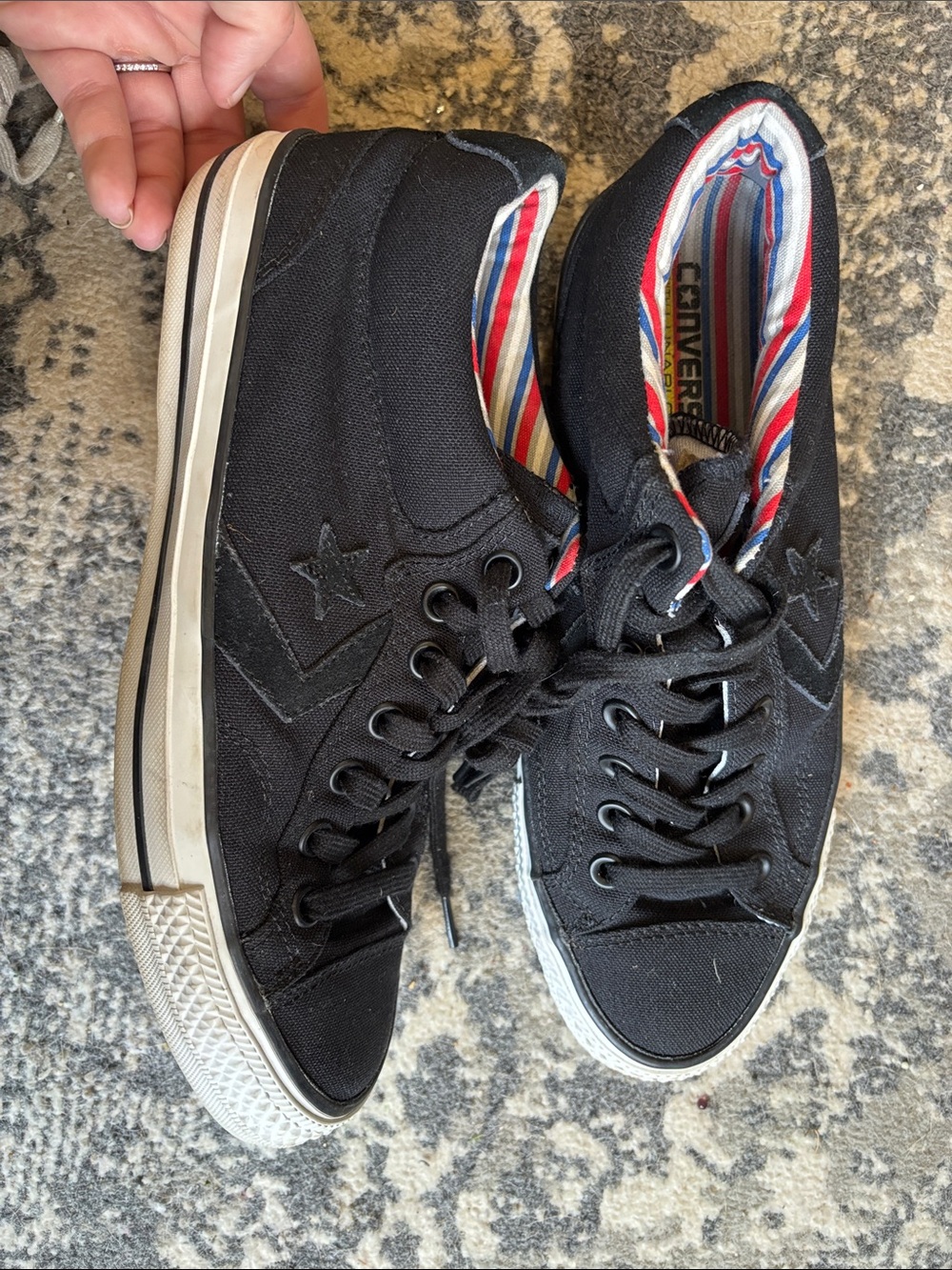 Converse Men’s Black Low-Top Canvas Sneakers with Striped Liner